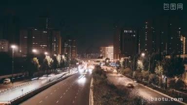 4K城市交通_河南郑州北三环花园路交通夜景延时